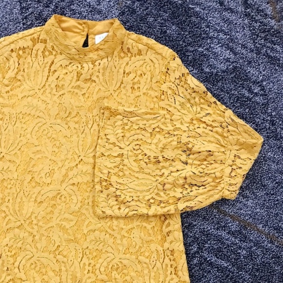 VILA Yellow Lace Long Bell Sleeve Blouse M NWOT - Picture 7 of 16